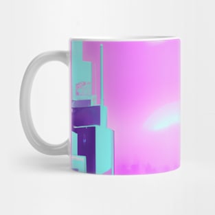 Futuristic Synthwave City Landscape With a Purple Sky Mug